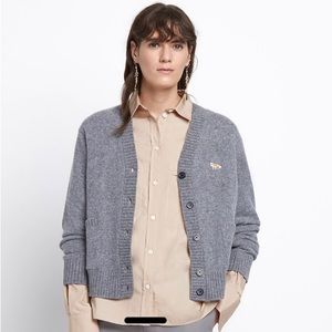 Maison Kitsune LAMBSWOOL BOXY CARDIGAN PROFILE FOX PATCH - XS (grey)